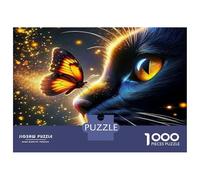 Cute Cat Paperboard Black Cat with Butterfly Classic Jigsaw Puzzle Interactive Boredom Buster 38x26cm/1000pcs