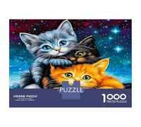 Cute Cat Paperboard Three Cosmic Cats Classic Jigsaw Puzzle Brain Training Gift for Adults 52x38cm/1000pcs