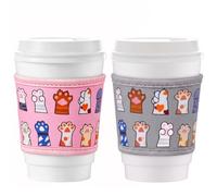 Cute Cat Paw Coffee Cup Sleeve 2 Pack, Reusable Neoprene Cup Holder