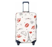 Cute Cat Paw Eiffel Travel Luggage Cover Spandex Suitcase Protector Bag,Cute Cat Paw Eiffel Double-Sided Printed Fits 18-32 Inch Luggage, Suitcase Sleeve for Kid and Adult,Large