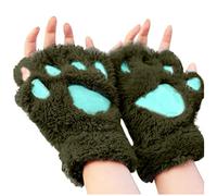 Cute Cat Paw Gloves Winter Soft Warm Fingerless Cosplay Faux Fur Plush Gloves Fuzzy Gloves for Women Girls Plush Half Finger Bears Fingerless Gloves Fuzzy Thick Fleece Halter Cartoon Gloves