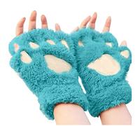 Cute Cat Paw Winter Soft Warm Fingerless Cosplay Faux Fur Plush Gloves for Women Girls - Fuzzy Thick Fleece Halter Cartoon Bears Half Finger