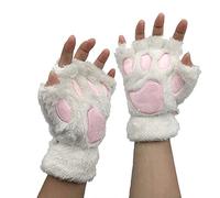 Cute Cat Paw Winter Soft Warm Fingerless Cosplay Faux Fur Plush Gloves for Women Girls - Fuzzy Thick Fleece Halter Cartoon Bears Half Finger