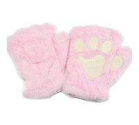 Cute Cat Paw Winter Soft Warm Fingerless Cosplay Faux Fur Plush Gloves for Women Girls - Fuzzy Thick Fleece Halter Cartoon Bears Half Finger