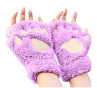 Cute Cat Paw Winter Soft Warm Fingerless Cosplay Faux Fur Plush Gloves for Women Girls - Fuzzy Thick Fleece Halter Cartoon Bears Half Finger