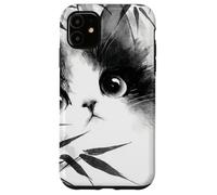 Cute Cat Peeking Through Bamboo Japanese Sumi-e Art Case for iPhone 11