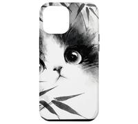 Cute Cat Peeking Through Bamboo Japanese Sumi-e Art Case for iPhone 12 Pro Max
