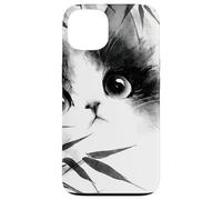 Cute Cat Peeking Through Bamboo Japanese Sumi-e Art Case for iPhone 13