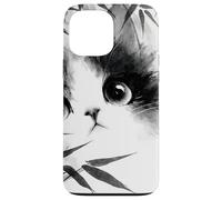 Cute Cat Peeking Through Bamboo Japanese Sumi-e Art Case for iPhone 13 Pro Max