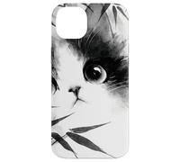 Cute Cat Peeking Through Bamboo Japanese Sumi-e Art Case for iPhone 14 Plus