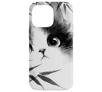 Cute Cat Peeking Through Bamboo Japanese Sumi-e Art Case for iPhone 14 Pro Max