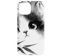 Cute Cat Peeking Through Bamboo Japanese Sumi-e Art Case for iPhone 15