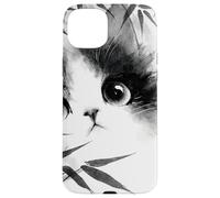 Cute Cat Peeking Through Bamboo Japanese Sumi-e Art Case for iPhone 15 Plus