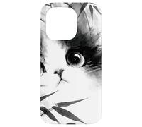 Cute Cat Peeking Through Bamboo Japanese Sumi-e Art Case for iPhone 15 Pro