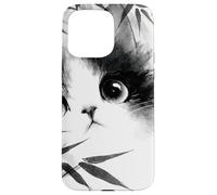 Cute Cat Peeking Through Bamboo Japanese Sumi-e Art Case for iPhone 15 Pro Max