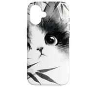 Cute Cat Peeking Through Bamboo Japanese Sumi-e Art Case for iPhone 16