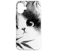 Cute Cat Peeking Through Bamboo Japanese Sumi-e Art Case for iPhone 16 Plus
