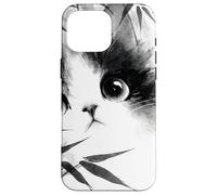 Cute Cat Peeking Through Bamboo Japanese Sumi-e Art Case for iPhone 16 Pro Max