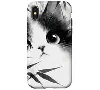 Cute Cat Peeking Through Bamboo Japanese Sumi-e Art Case for iPhone X/XS