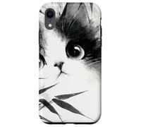 Cute Cat Peeking Through Bamboo Japanese Sumi-e Art Case for iPhone XR