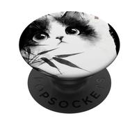 Cute Cat Peeking Through Bamboo Japanese Sumi-e Art PopSockets Adhesive PopGrip