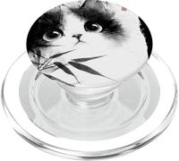 Cute Cat Peeking Through Bamboo Japanese Sumi-e Art PopSockets PopGrip for MagSafe