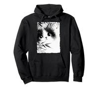 Cute Cat Peeking Through Bamboo Japanese Sumi-e Art Pullover Hoodie