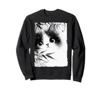 Cute Cat Peeking Through Bamboo Japanese Sumi-e Art Sweatshirt