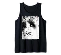 Cute Cat Peeking Through Bamboo Japanese Sumi-e Art Tank Top
