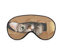 Cute Cat Peeking Through Cardboard Sleep Mask Funny Animal Blindfold for Sleeping Elastic Blackout Eye Mask Cover for Full Night's Sleep Travel and Nap