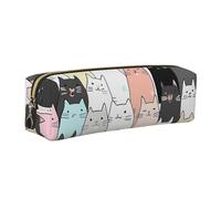 Cute Cat Pencil Case for Boys Girls Cartoon Kitten Leather Pen Pouch Holder for School Office Travel Portable Stationery Organizer Makeup Bag Gold Zip