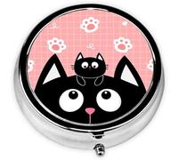 Cute Cat Pill Box 3 Compartment Small Pill Case,Portable for Pocket or Purse Pill Organizer Pill Container Holder with Mirror to Hold Vitamins, Medication, Fish Oil and Supplements