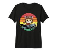 Cute Cat Pilot Flying Vintage Airplane Retro Sunset Premium T-Shirt