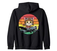 Cute Cat Pilot Flying Vintage Airplane Retro Sunset Zip Hoodie