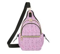 Cute Cat Pink Crossbody Bag, Polyester Shoulder Bag with Magnetic Front Pocket, Adjustable Strap and Side Bottle Holder