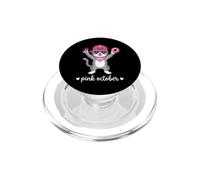 Cute Cat Pink Ribbon Breast Cancer Awareness October PopSockets PopGrip for MagSafe