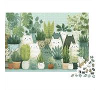 Cute Cat Plant Garden 1000 Pieces Extra-Thick Cardboard DIY Jigsaw Puzzle, Cognitive Development & Rehabilitation Puzzle, Leisure Activity, Premium Quality Puzzle 52x38cm/1000pcs
