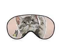 Cute Cat Playing with Butterflies Sleep Mask Blindfold for Sleeping Elastic Blackout Eye Mask Cover for Full Night's Sleep Travel and Nap