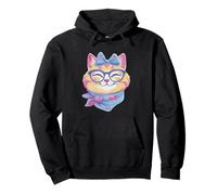 Cute Cat Portrait Cat Lover Graphic Blue Glasses Bow Floral Pullover Hoodie