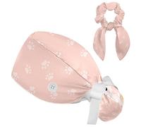 Cute Cat Portrait with Cat's Paws Scrub Cap, Adjustable Tie Back Hat, One Size Working Head Cover for Women Long Hair for Woman