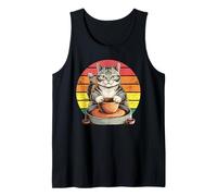 Cute Cat Potter Throwing Clay Wheel Ceramic Art Design Tank Top