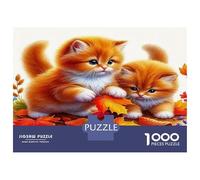 Cute Cat Premium Paper Two Kittens on Autumn Leaves DIY Jigsaw Puzzle Decorative Stress Relief 70x50cm/1000pcs