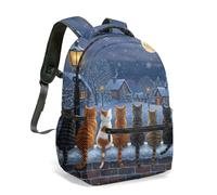 Cute Cat Print Backpack 16 Inch Winter Snow Moon Stars Cartoon Cats with Hats Scarf All Over Print Travel Daypack (05)