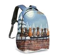 Cute Cat Print Backpack 16 Inch Winter Snow Moon Stars Cartoon Cats with Hats Scarf All Over Print Travel Daypack (04)