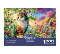Cute Cat Puzzle 1000 Pieces Challenge High Difficulty Wall Decor Colourful Challenging Brainteasing for Adults Kids 52x38cm/1000pcs