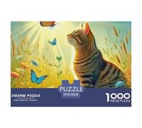 Cute Cat Puzzle 1000 Pieces for Adults Mindful Relaxing Hobby Eco-Friendly Thick Board 38x26cm/1000pcs