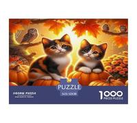 Cute Cat Puzzle for Adults 14-99 Years: Two Kittens on Pumpkins Autumn Educational Game for Home Decor & Gifts 52x38cm/1000pcs