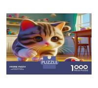 Cute Cat Puzzles 1000 Pieces for Adults - Tabby Cat & Tiny Mouse Challenging Puzzles 70x50cm/1000pcs