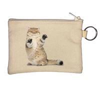 Cute Cat Raising It's Paws Key Chain Coin Purse Beige