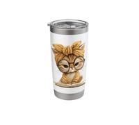 Cute Cat Reading Glasses Kitten Book Lover Design Stainless Steel Insulated Tumbler